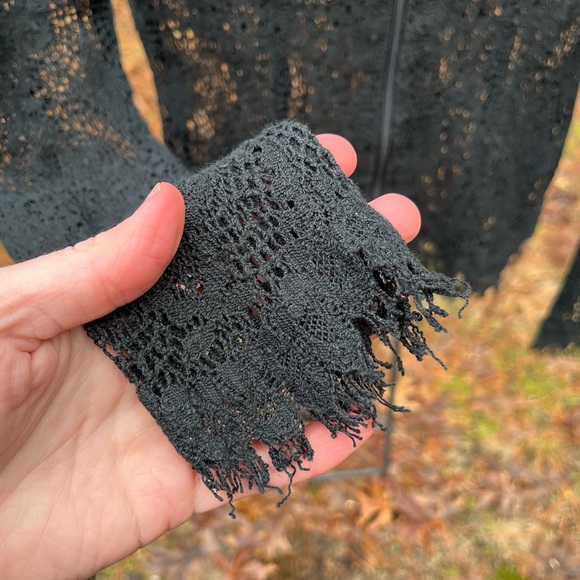 90s Caché Black Cotton Crochet Lace Zip-Up Blouse - Picture 10 of 15